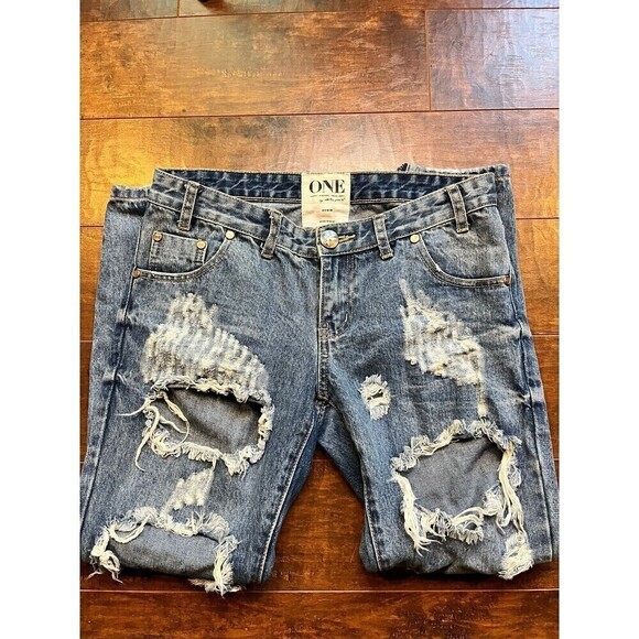 ONE By One Teaspoon Distressed Zipper Ankle Low Rise Trashed Free Bird Jean 26 - Picture 2 of 11